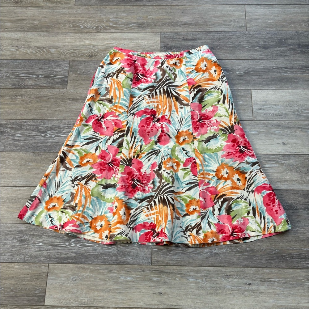 Talbots Skirt Sz 16W Silk Linen Blend Tropical Office Career Vacation Cruise